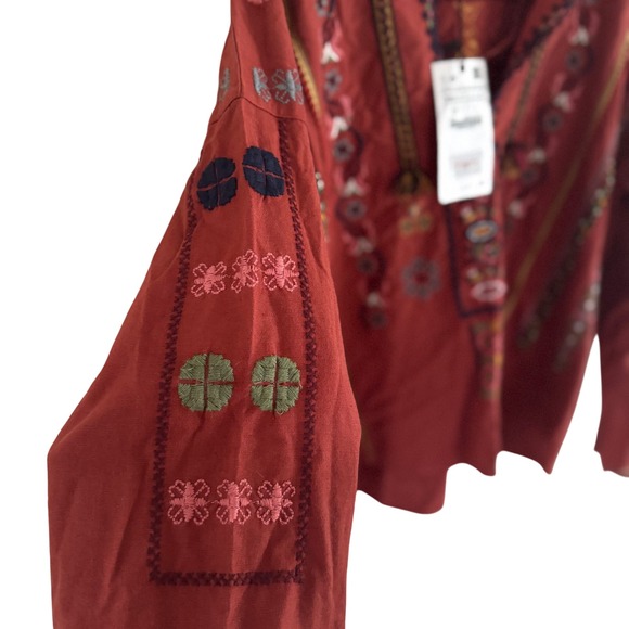 Zara Rust Embroidered Boho Blouse XS NWT - Picture 5 of 10